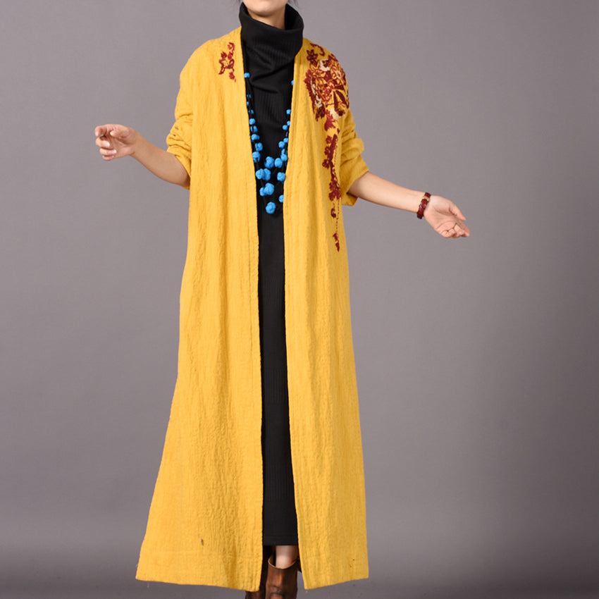 WW | Yellow Coats Casual Embroidery Baggy Winter Coat Boutique Side Open Coats