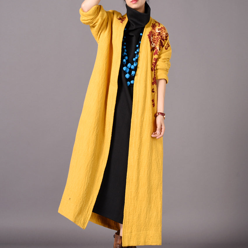 WW | Yellow Coats Casual Embroidery Baggy Winter Coat Boutique Side Open Coats