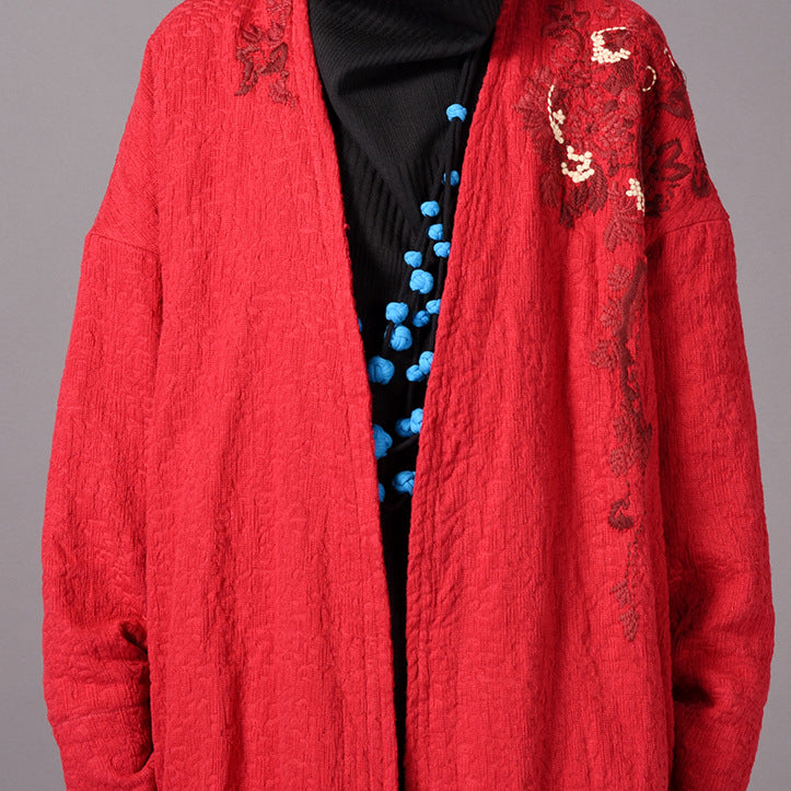 WW | Yellow Coats Casual Embroidery Baggy Winter Coat Boutique Side Open Coats