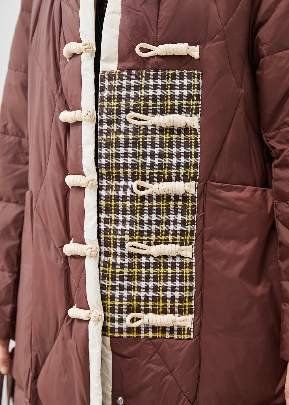 WW | Brown Stand-Up Collar Chinese Button Duck Feather Puffer Jackets Winter