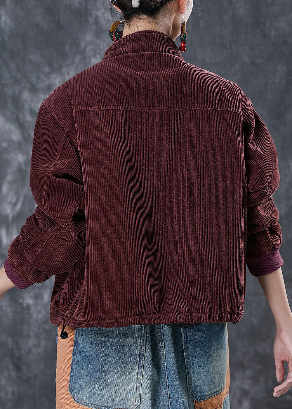 WW | Mattes Rotes Dickes Feines Baumwollgefülltes Cordjacken Winter