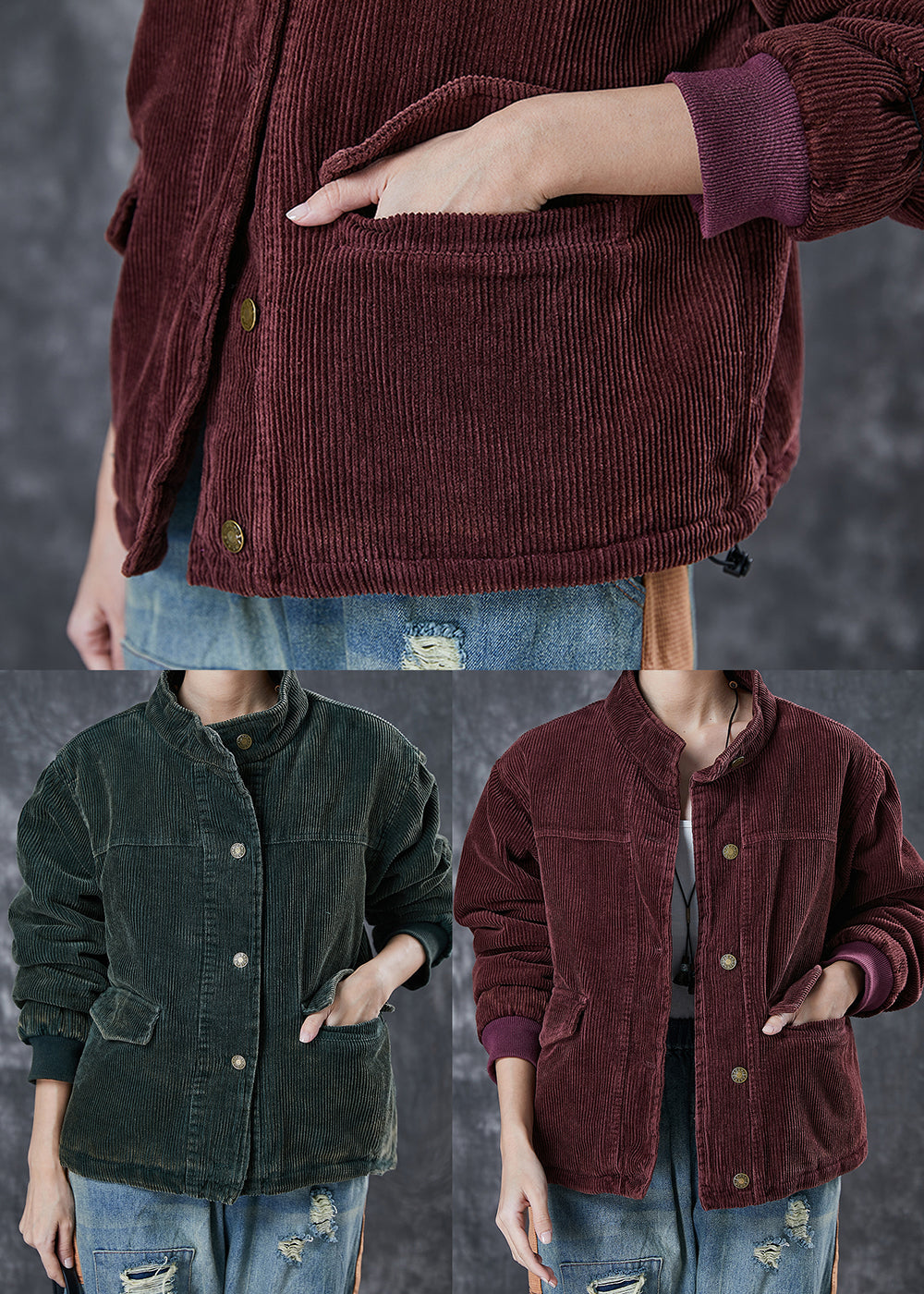 WW | Mattes Rotes Dickes Feines Baumwollgefülltes Cordjacken Winter