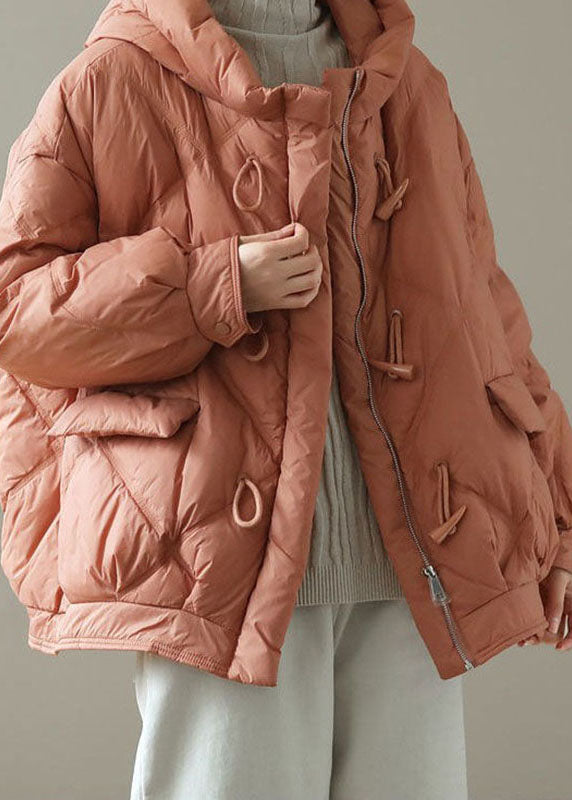 WW | Orange Kapuzenjacke mit Reißverschluss Taschen Winter Daunenmäntel Lange Ärmel