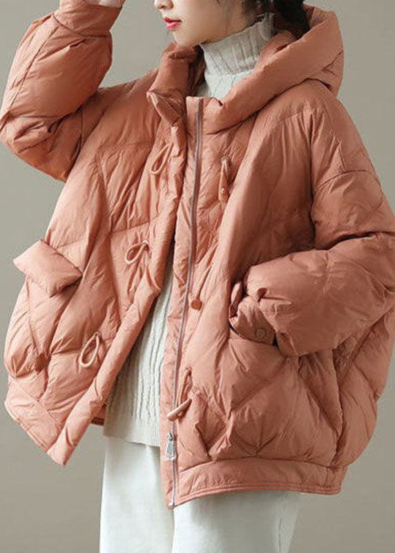 WW | Orange Kapuzenjacke mit Reißverschluss Taschen Winter Daunenmäntel Lange Ärmel