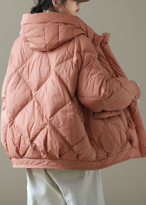 WW | Orange Hooded Jacket with Zipper Pockets Winter Down Coats Long Sleeves