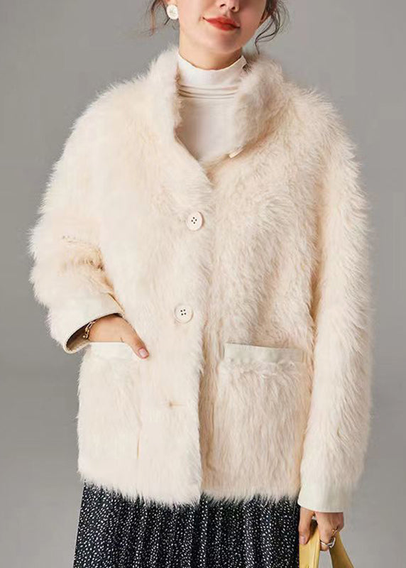WW | White Bags Button Leather and Fur Coats Long Sleeve