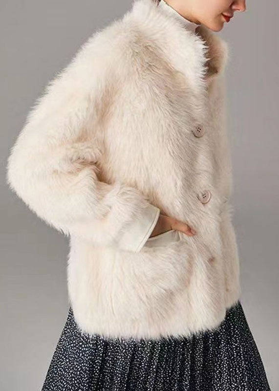 WW | Weiße Taschen Knopf Leder- und Pelzmäntel Langarm