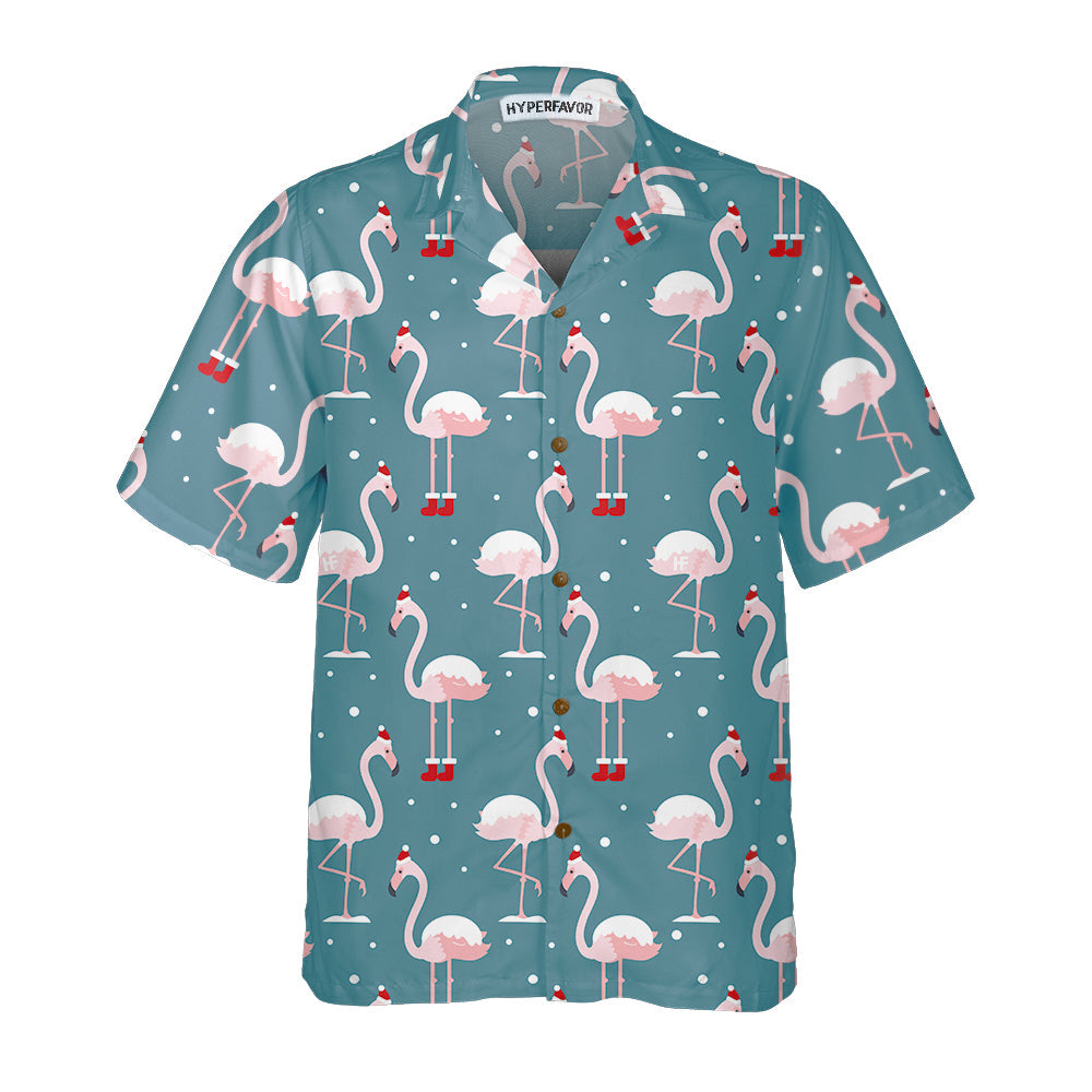 WW | Flamingo An Weihnachten Urlaub Hawaiian Shirt, Flamingo Im Weihnachtsmann Hut Weihnachten Shirt, Beste Xmas Geschenkidee