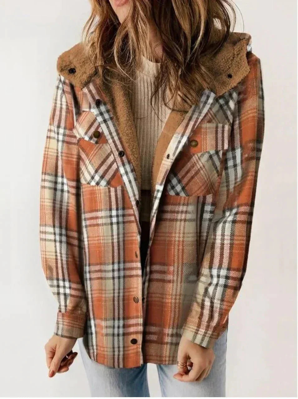 WW | Karomuster Kapuze Fleece Gefütterte Jacke Damenjacke