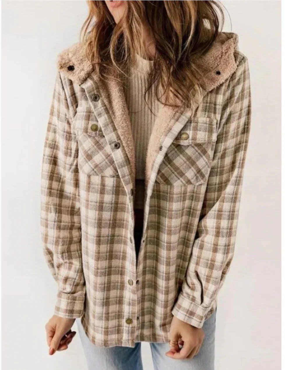 WW | Karomuster Kapuze Fleece Gefütterte Jacke Damenjacke