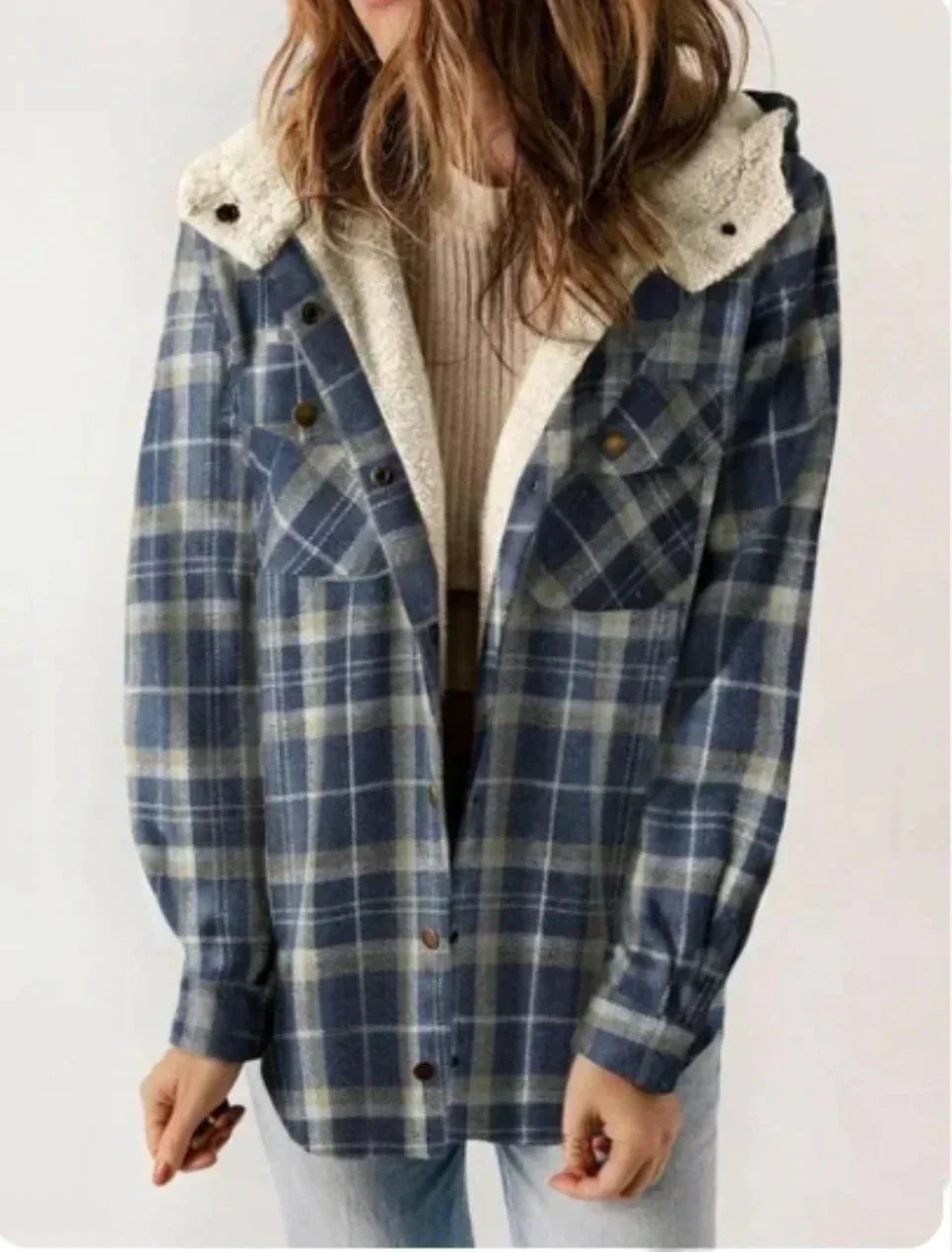 WW | Karomuster Kapuze Fleece Gefütterte Jacke Damenjacke