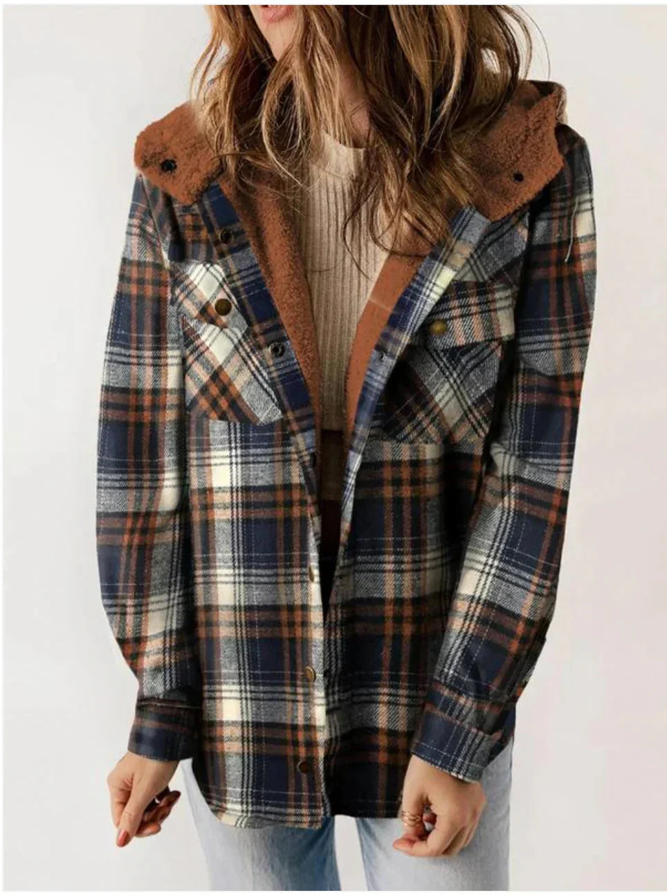 WW | Karomuster Kapuze Fleece Gefütterte Jacke Damenjacke