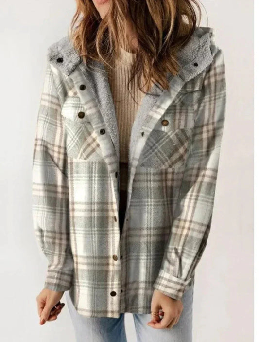WW | Karomuster Kapuze Fleece Gefütterte Jacke Damenjacke