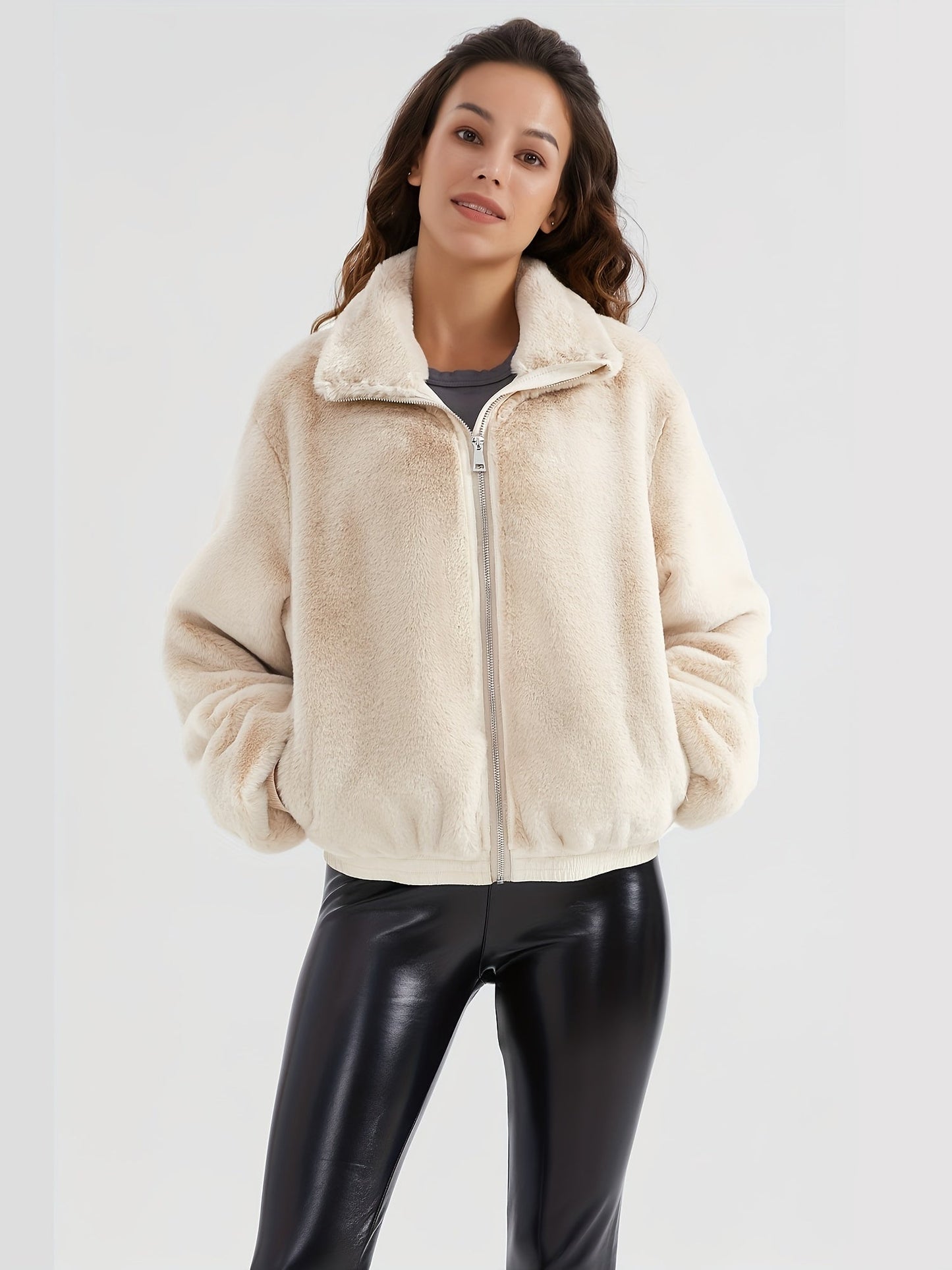 WW | Fluffy Women's Winter Jacket with High Collar