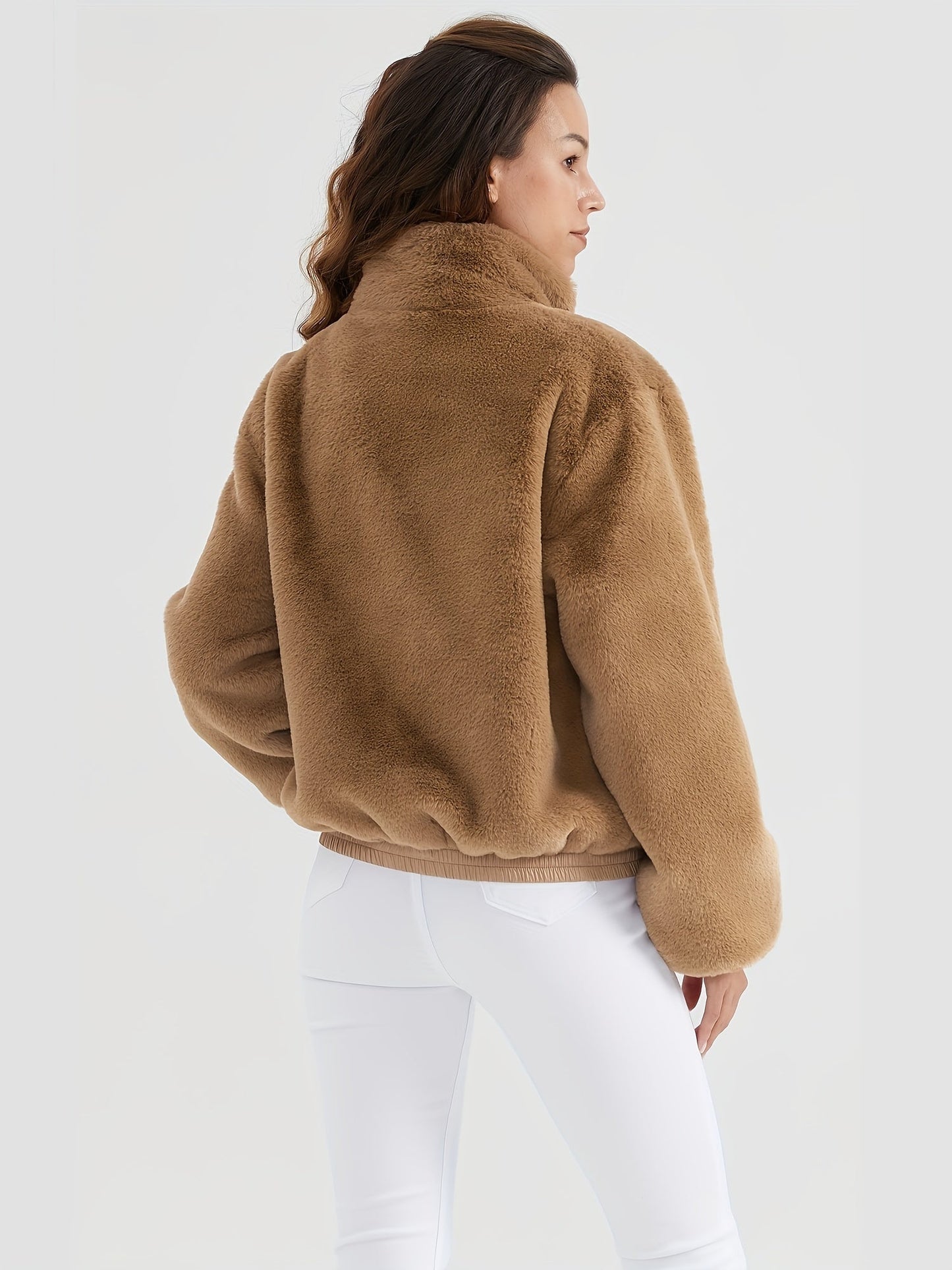 WW | Fluffy Women's Winter Jacket with High Collar