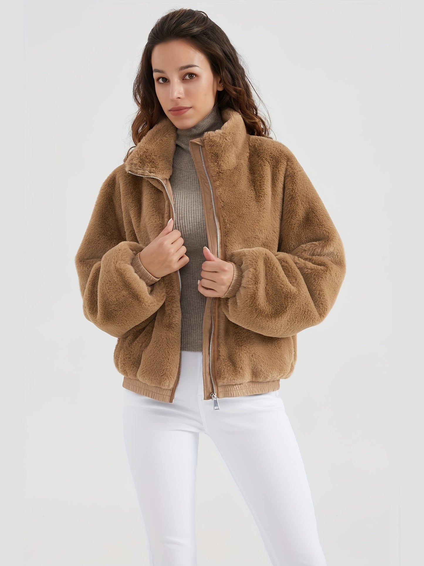 WW | Fluffy Women's Winter Jacket with High Collar