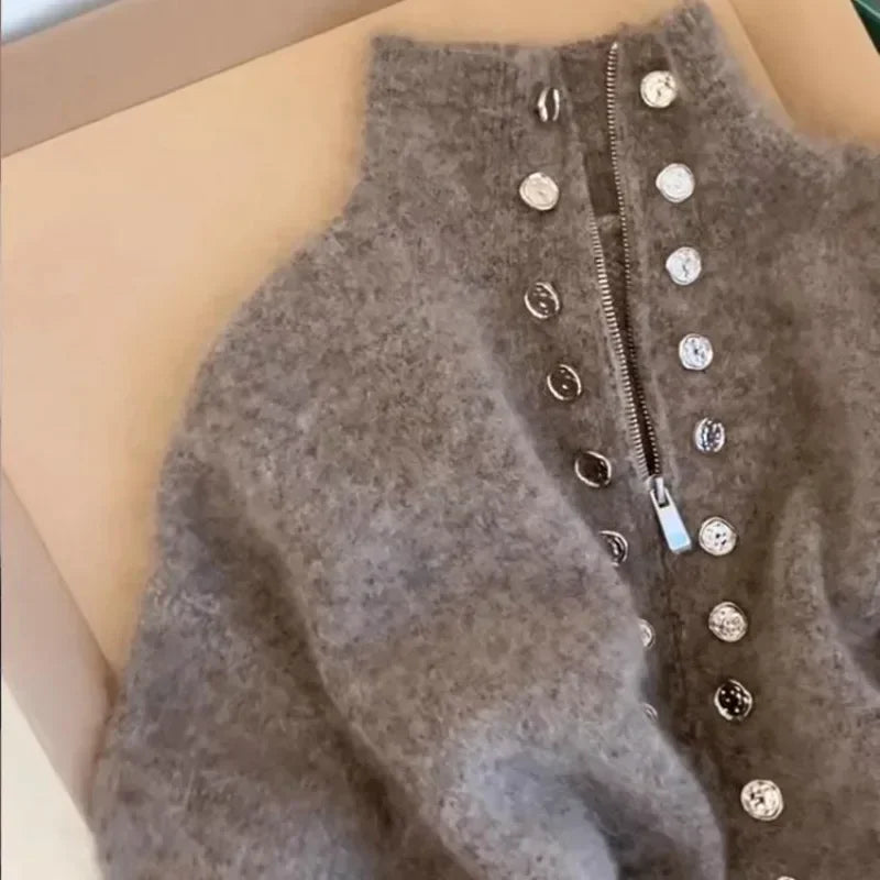 WW | Flauschiger Strickmantel für Frauen mit Reißverschluss