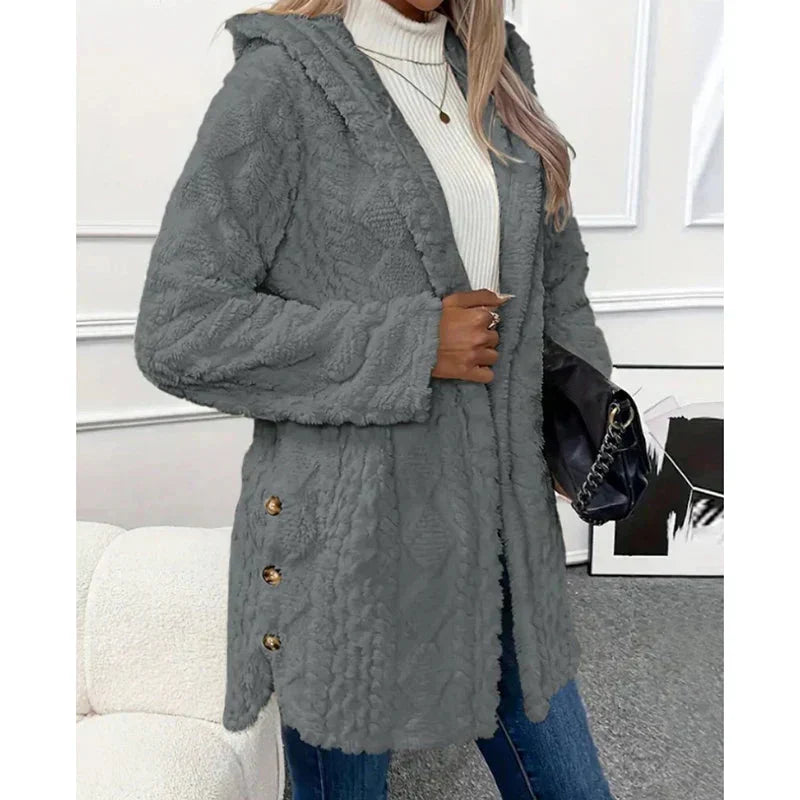 WW | Weste Halb Lang Kapuze Fleecejacke Damenbekleidung