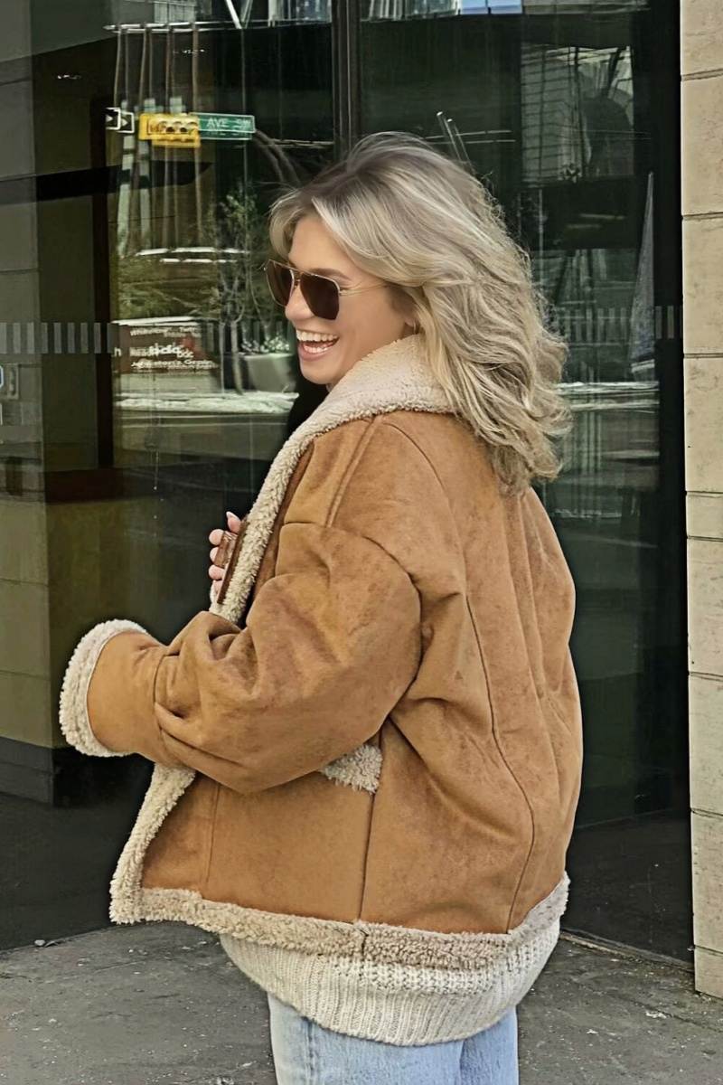 WW | Gefütterte Jacke Braun Teddy Gefüttert Wildleder Winterjacke Winterjacke für Damen