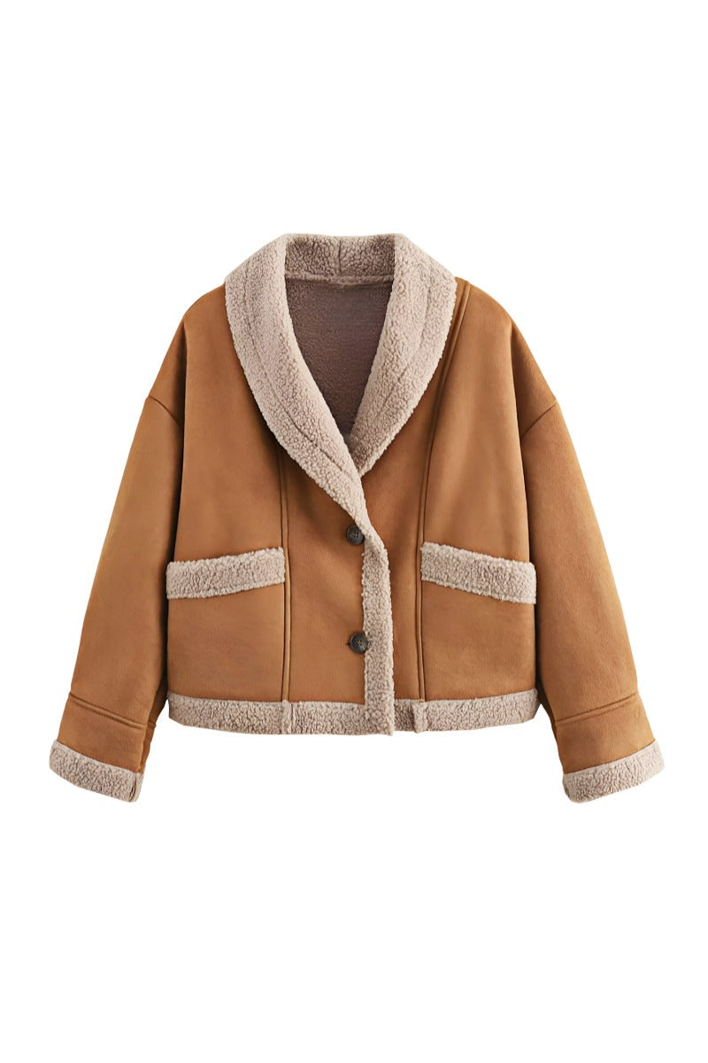 WW | Gefütterte Jacke Braun Teddy Gefüttert Wildleder Winterjacke Winterjacke für Damen
