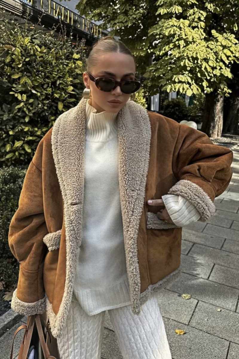WW | Gefütterte Jacke Braun Teddy Gefüttert Wildleder Winterjacke Winterjacke für Damen