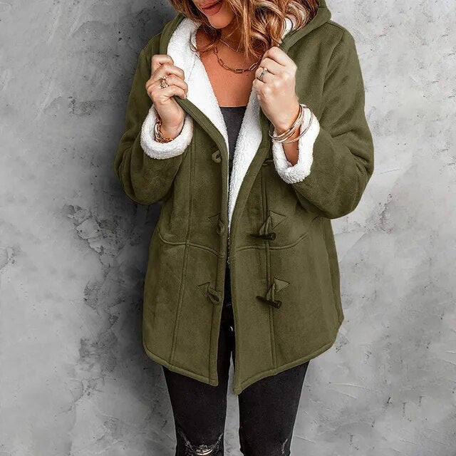 WW | Gefütterte Jacke Kapuze Halb Lang Winterjacke Damenjacke
