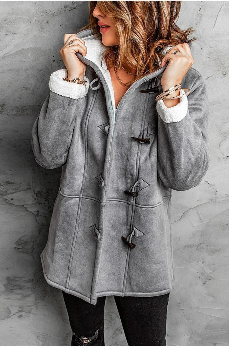 WW | Gefütterte Jacke Kapuze Halb Lang Winterjacke Damenjacke