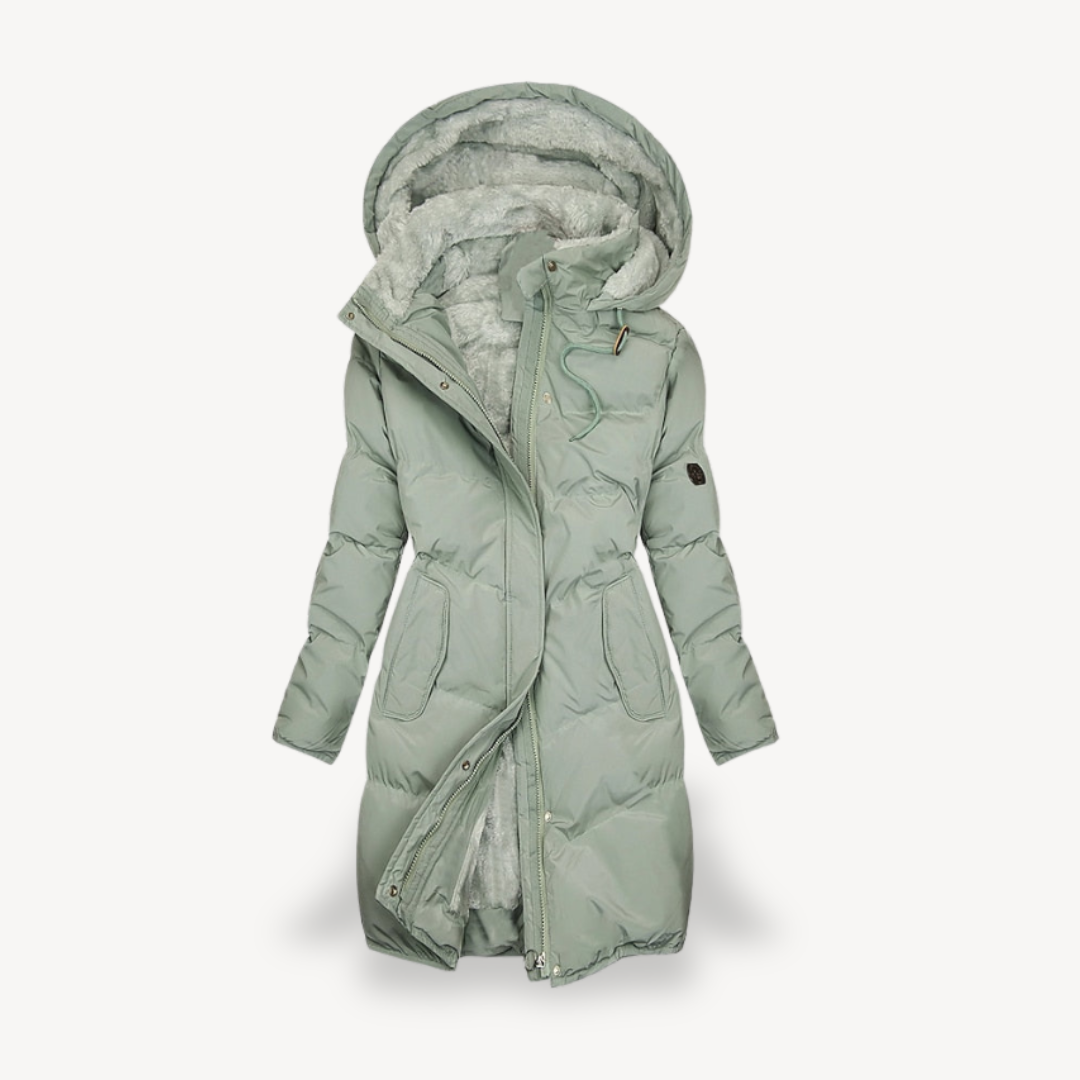 WW | Damen Lange Pufferjacke mit Kapuze und Weichem Futter