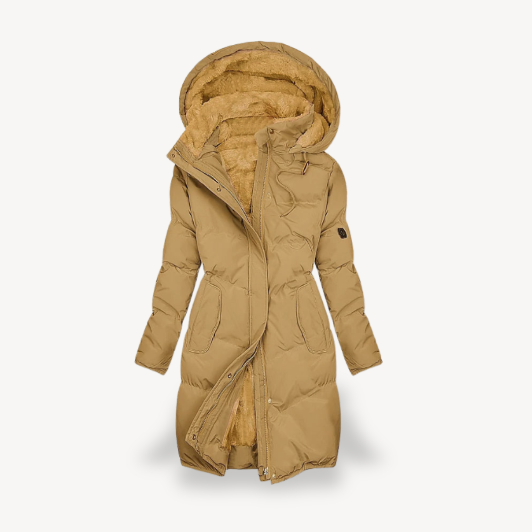 WW | Damen Lange Pufferjacke mit Kapuze und Weichem Futter