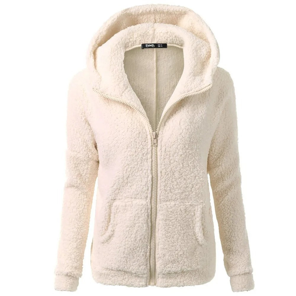 WW | Damen Fleece Winterjacke mit Kapuze und Reißverschluss