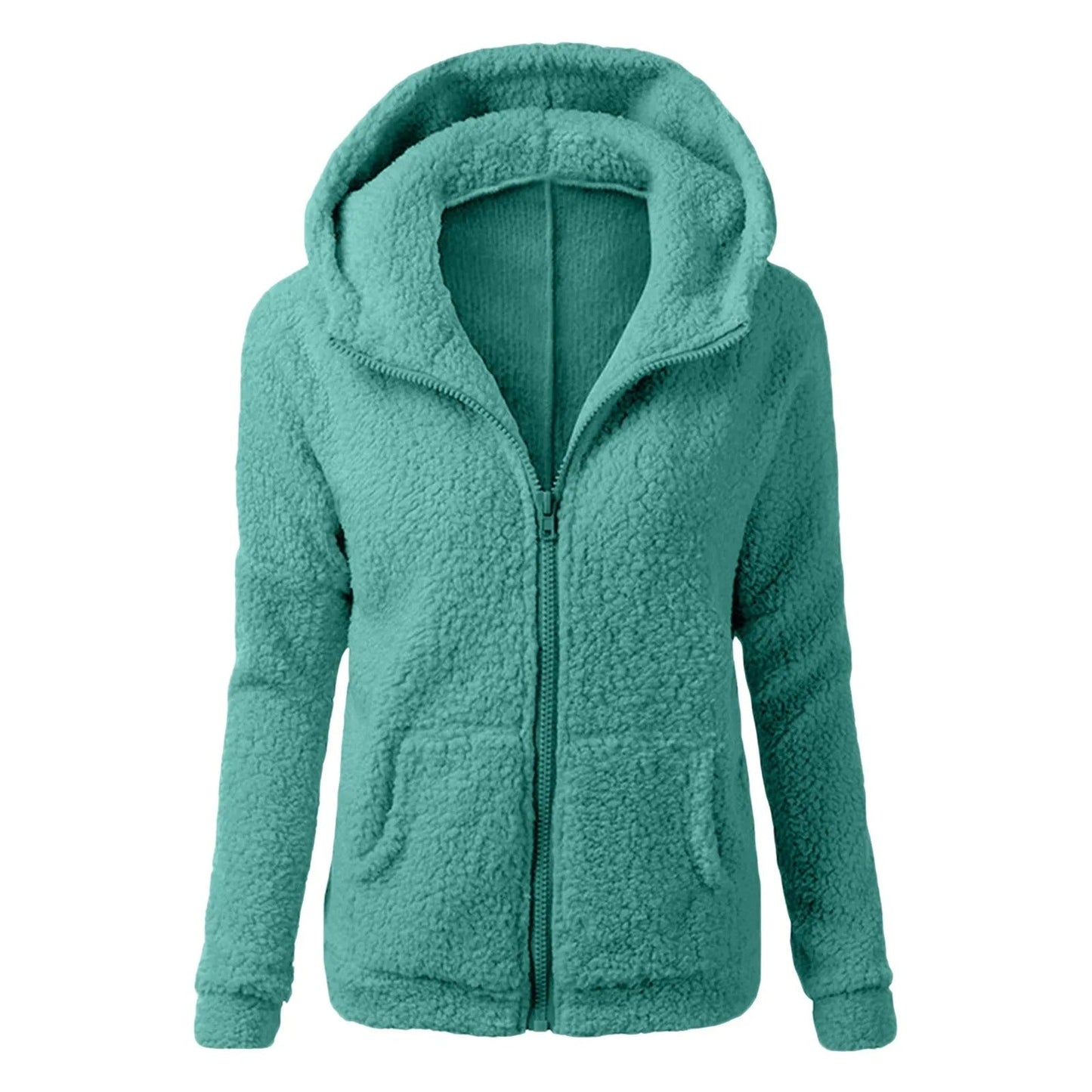 WW | Damen Fleece Winterjacke mit Kapuze und Reißverschluss
