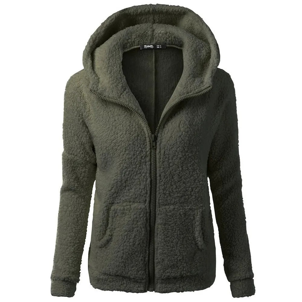 WW | Damen Fleece Winterjacke mit Kapuze und Reißverschluss