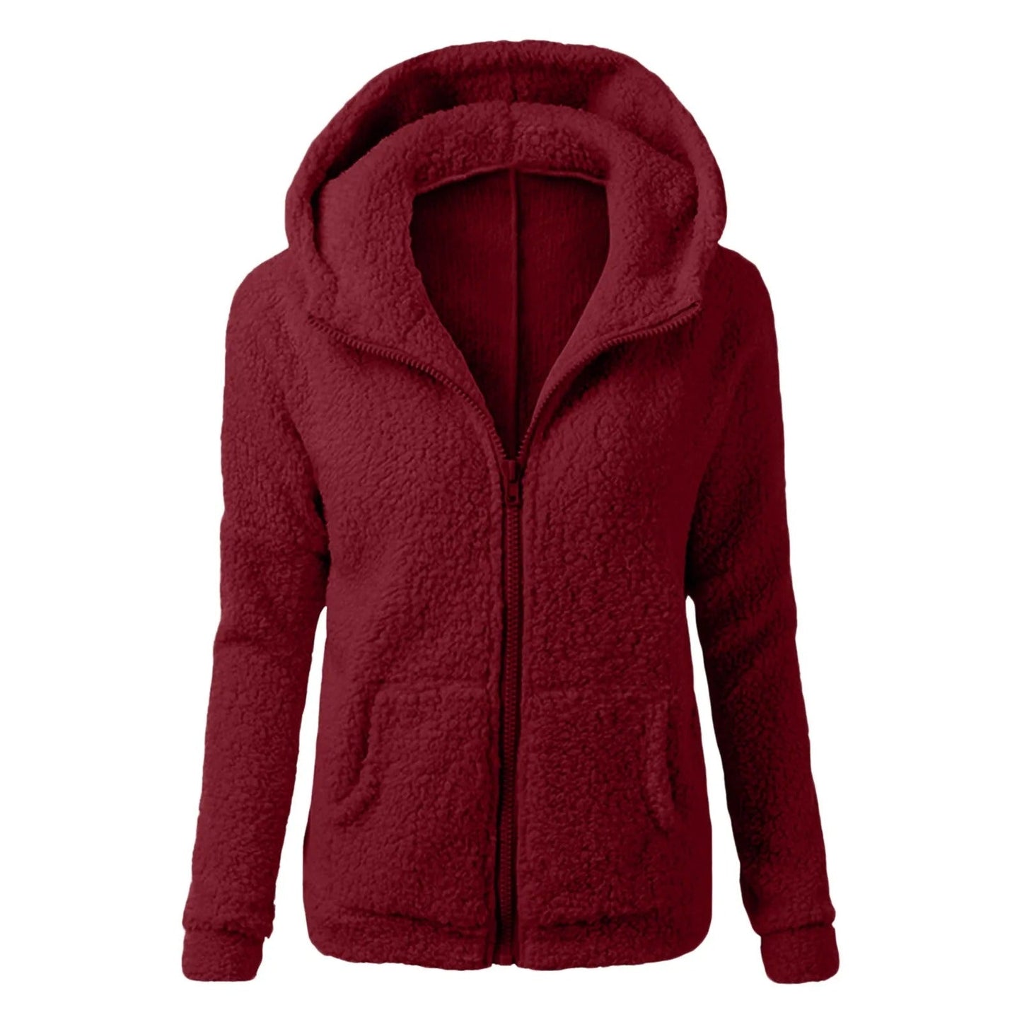 WW | Damen Fleece Winterjacke mit Kapuze und Reißverschluss
