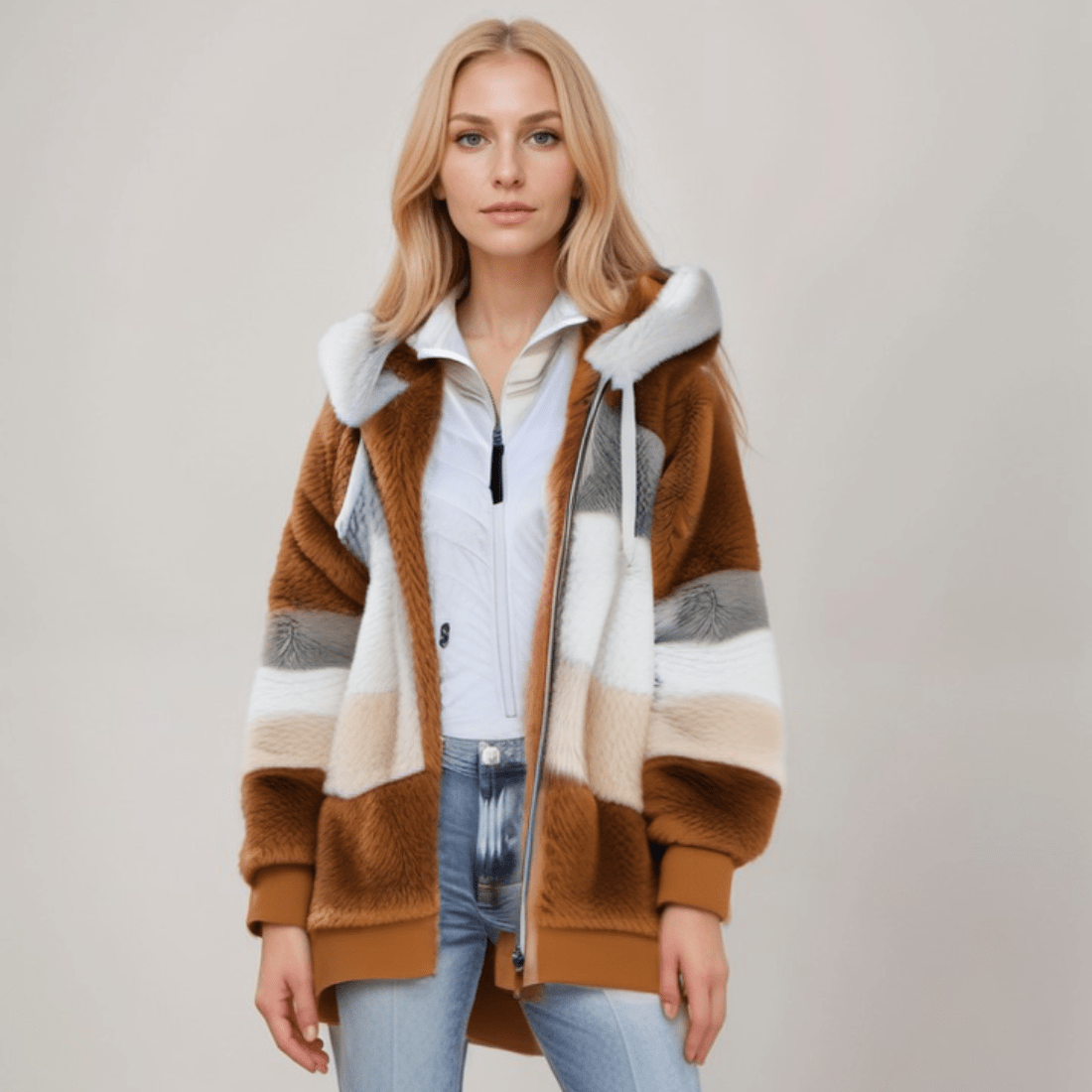 WW | Großer Zip up Kapuzenpullover mit Kunstfell für Damen