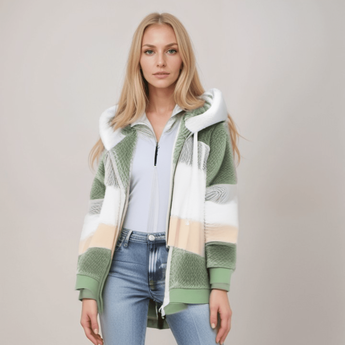 WW | Großer Zip up Kapuzenpullover mit Kunstfell für Damen