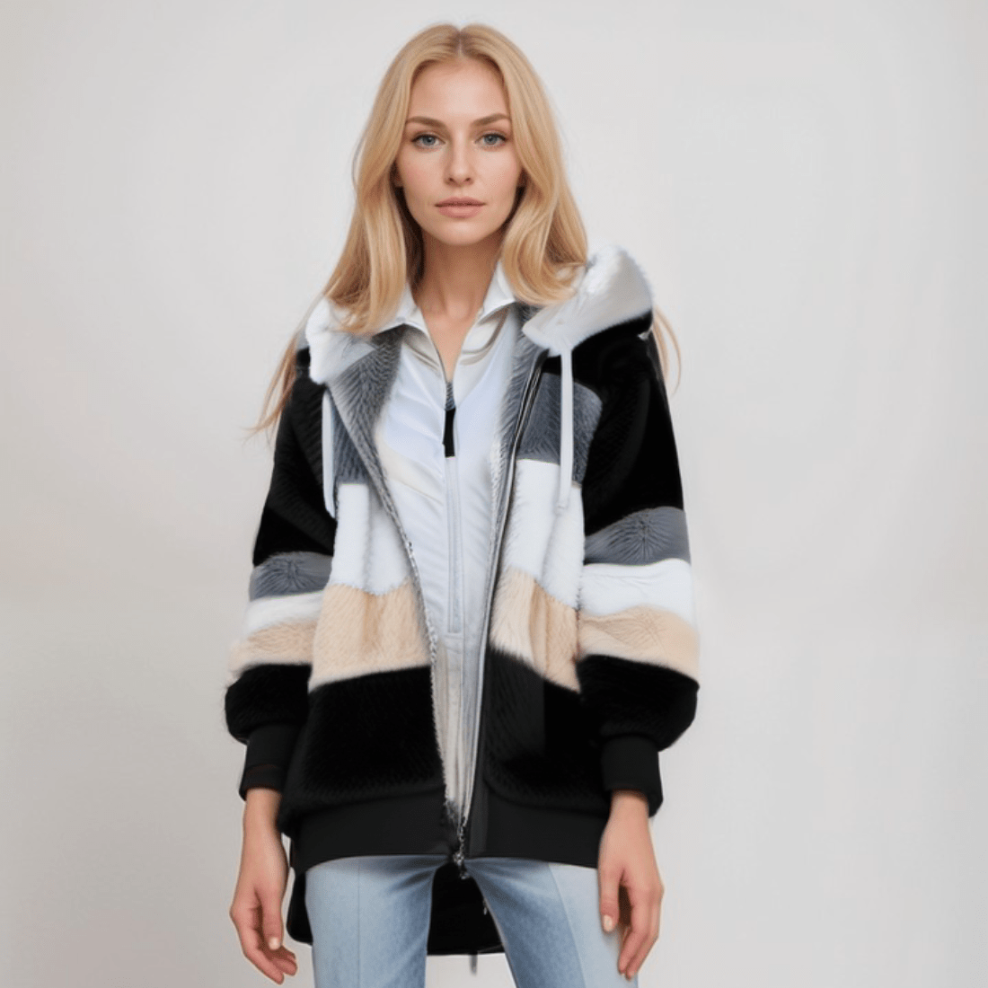 WW | Großer Zip up Kapuzenpullover mit Kunstfell für Damen