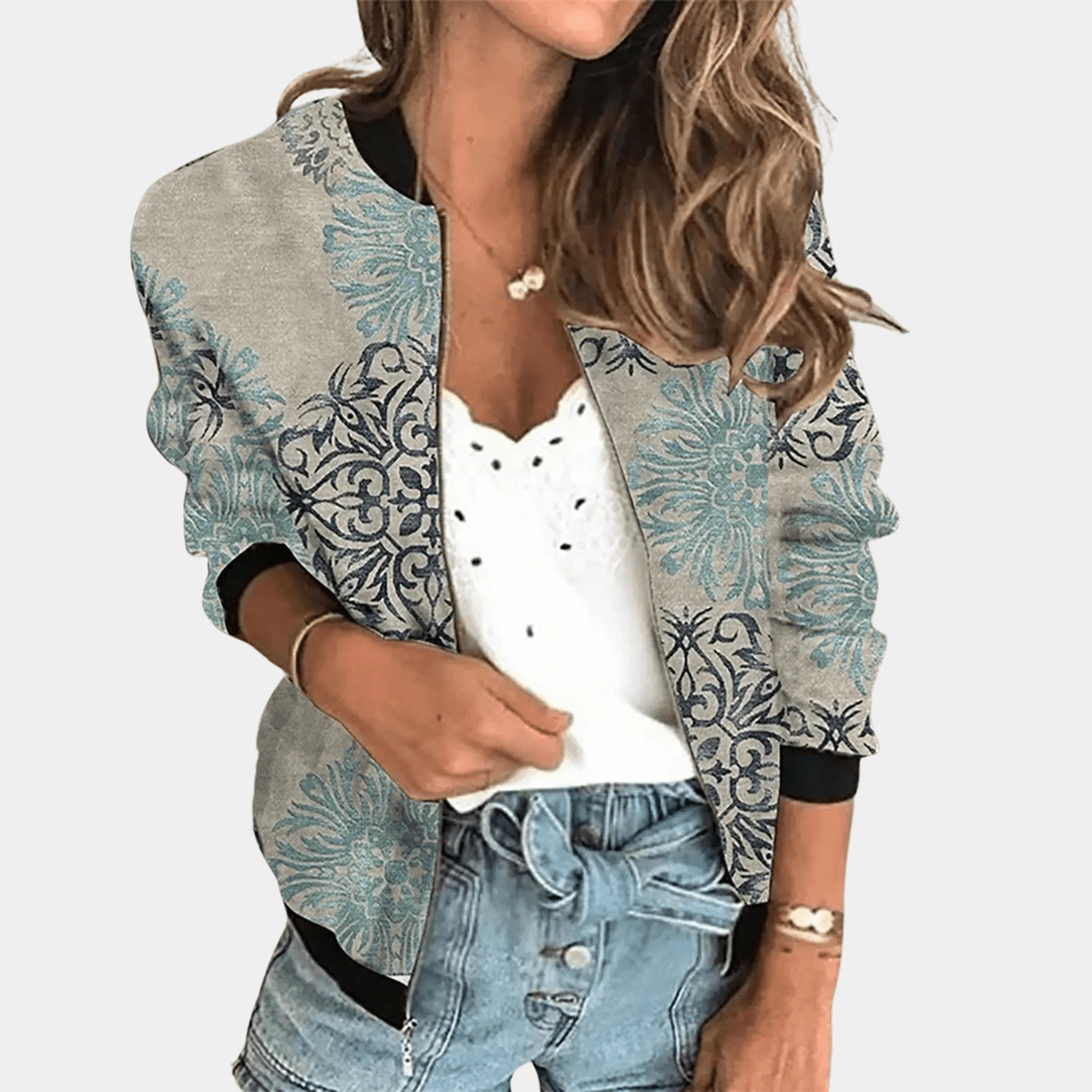 WW | Blumenmuster Damenjacke Aus Hochwertigem Polyester