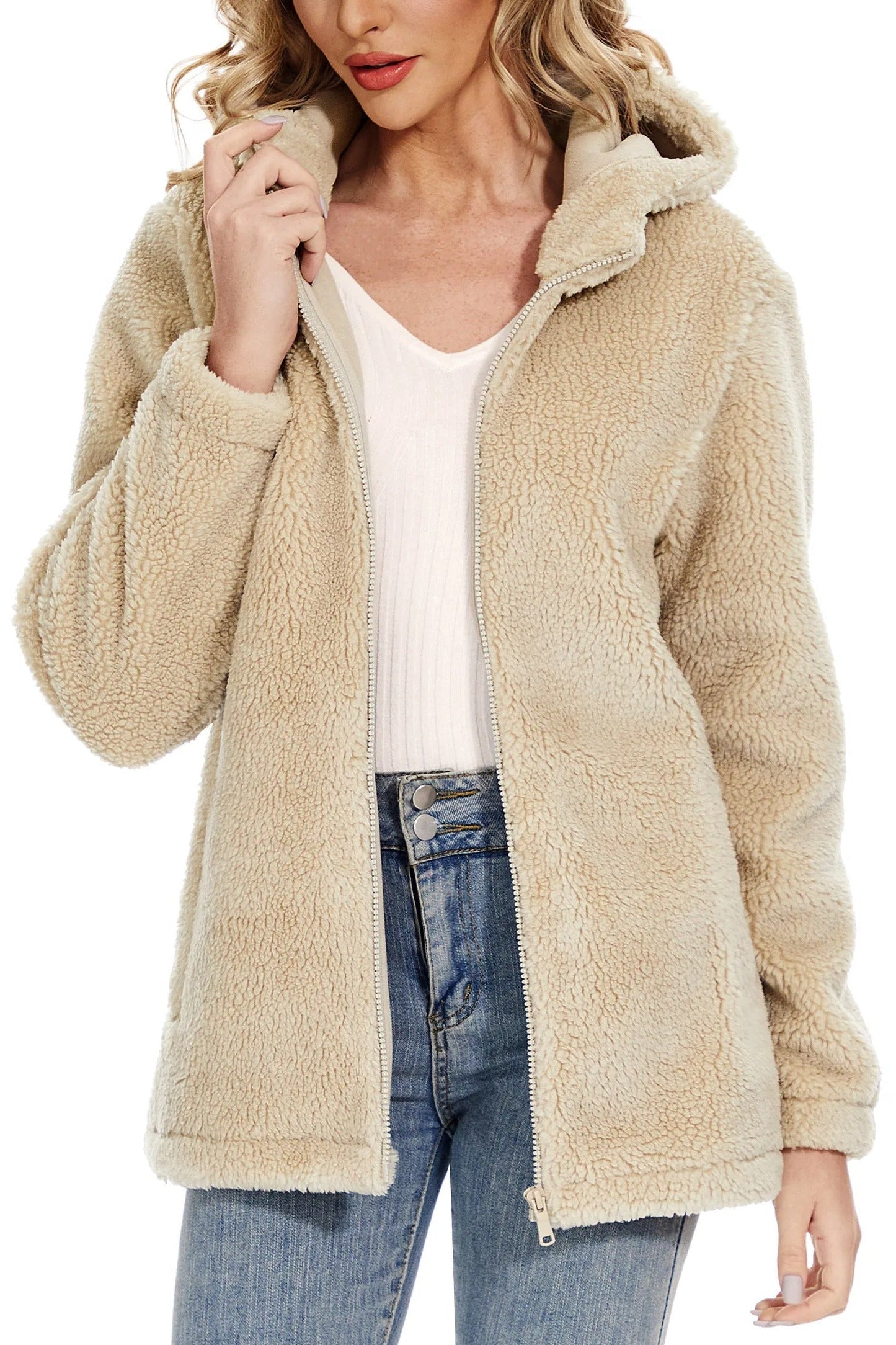 WW | Flauschige Fleecejacke für Frauen mit Kapuze
