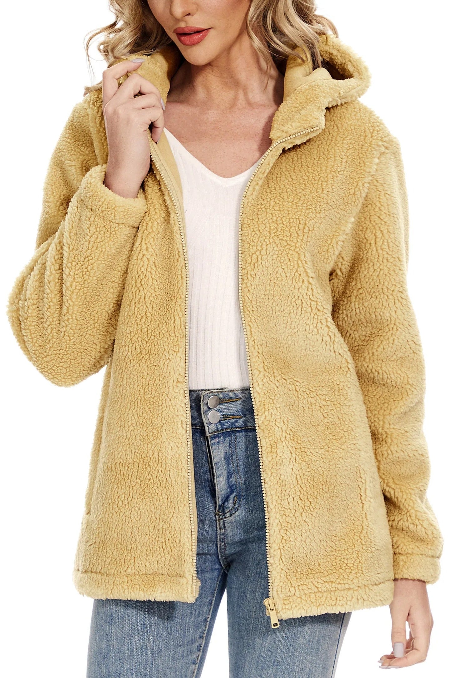 WW | Flauschige Fleecejacke für Frauen mit Kapuze