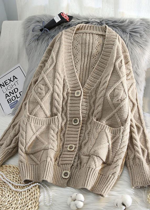 WW | V-neck Knit Outerwear Loose Fit Two-Pocket Blue Cardigans