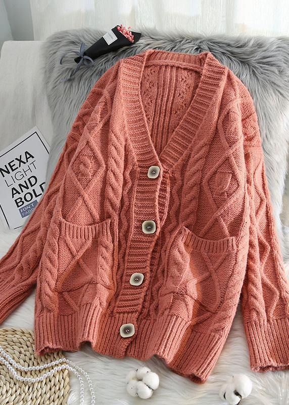 WW | V-neck Knit Outerwear Loose Fit Two-Pocket Blue Cardigans