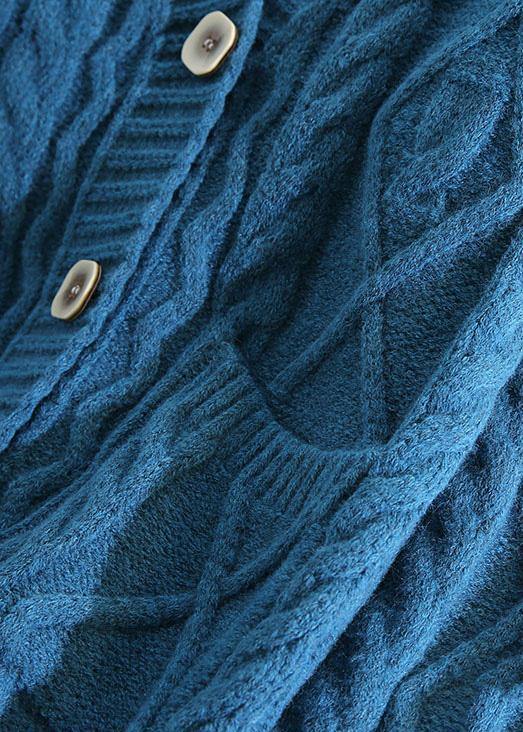 WW | V-neck Knit Outerwear Loose Fit Two-Pocket Blue Cardigans