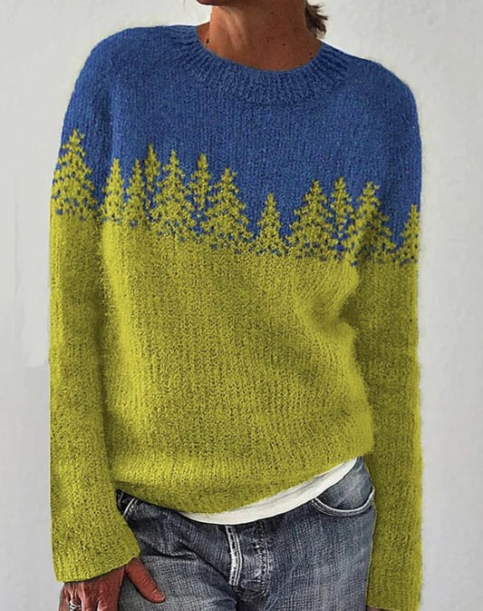 WW | Winterpullover für Frauen mit langen Ärmeln und Waldmuster