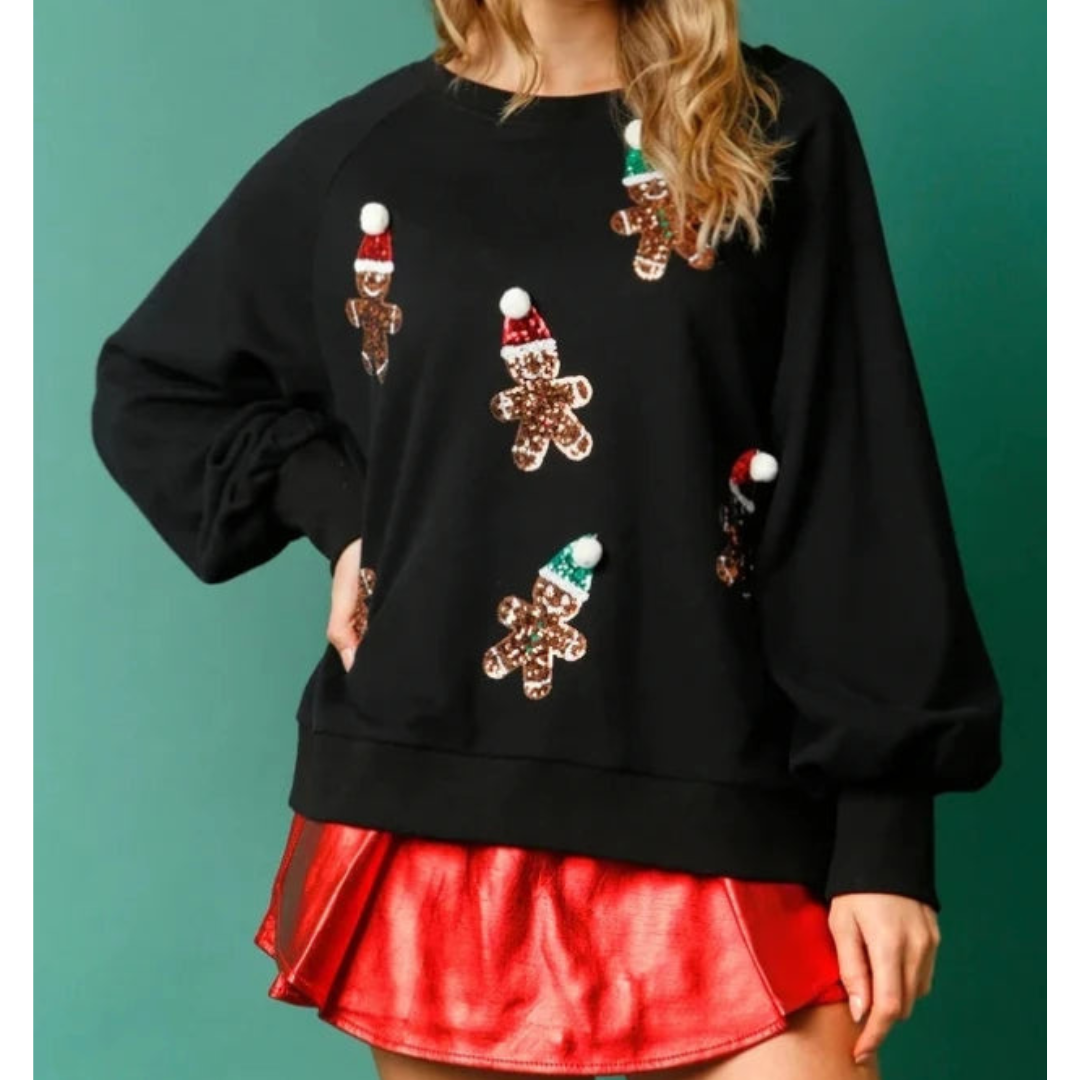 WW | Weihnachtspullover Damen - Warmer Pullover mit Pailletten und Pompons
