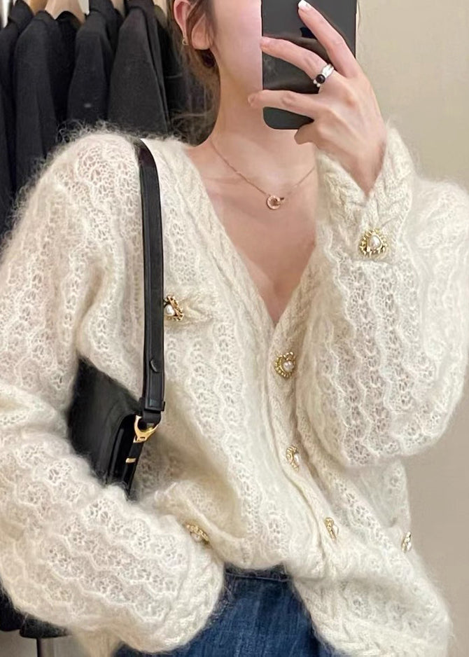 WW | Apricot Button Hollow-Out Cotton Knit Coats