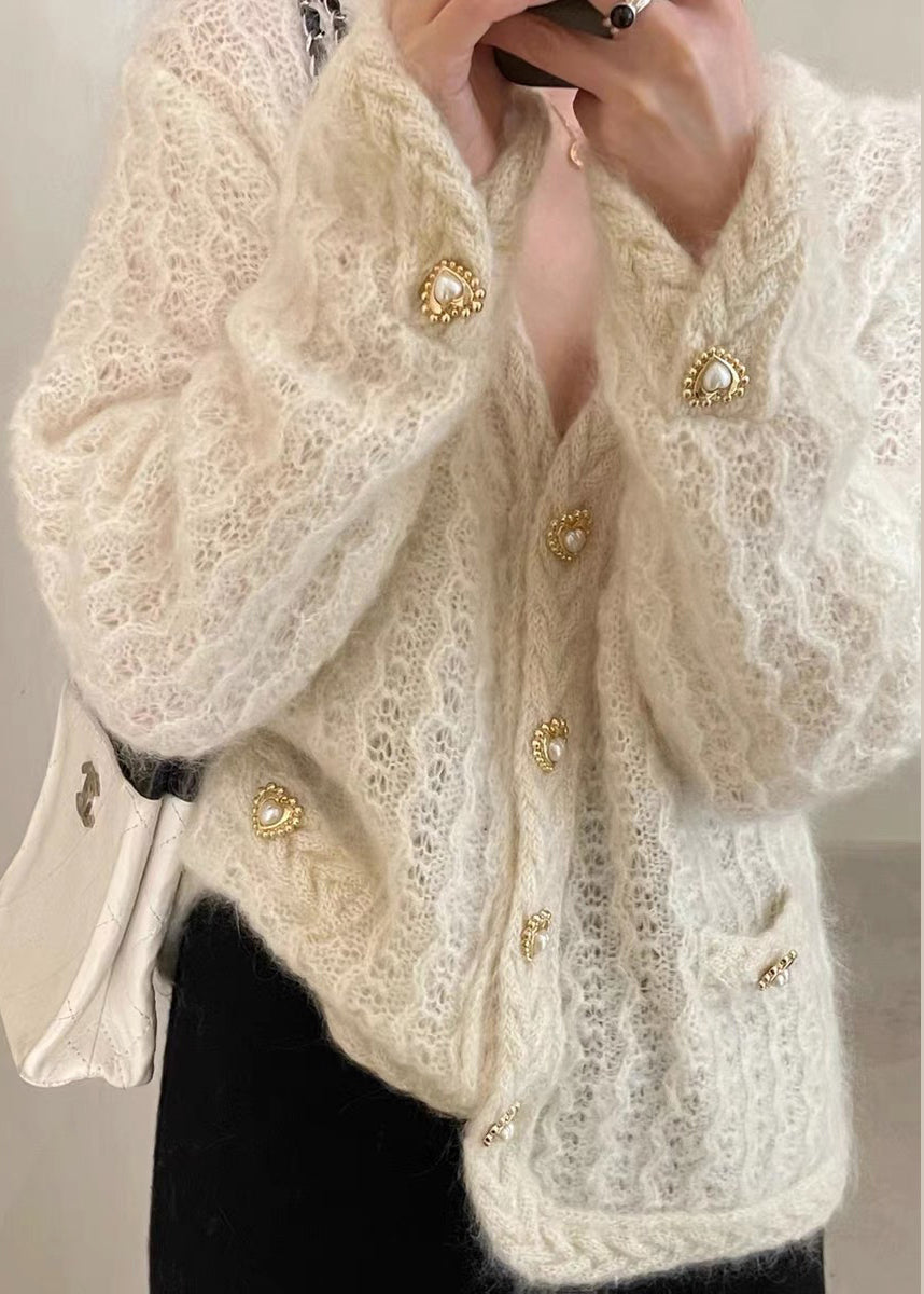 WW | Apricot Button Hollow-Out Cotton Knit Coats