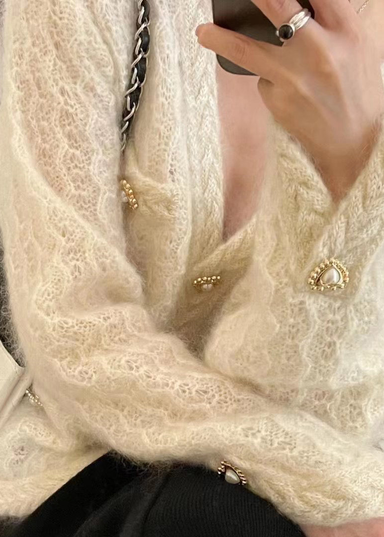 WW | Apricot Button Hollow-Out Cotton Knit Coats