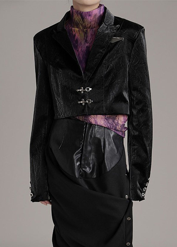 WW | Black Notched Button Faux Leather Coats