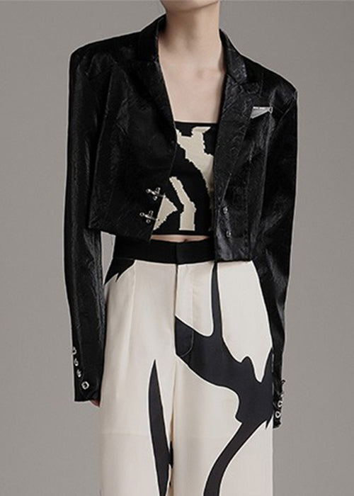 WW | Black Notched Button Faux Leather Coats