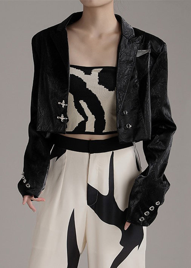 WW | Black Notched Button Faux Leather Coats